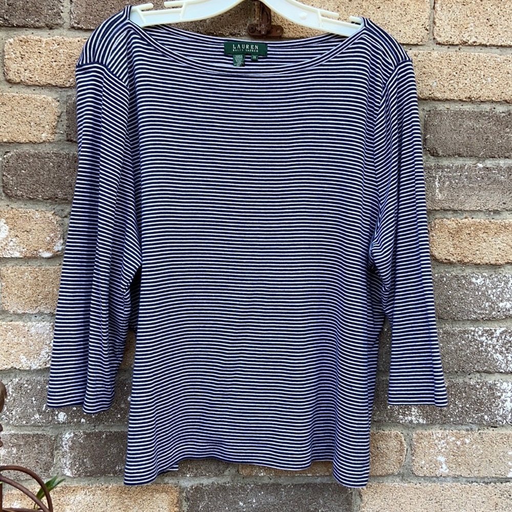 Ralph Lauren Striped Boat Neck 3/4 Sleeve Shirt